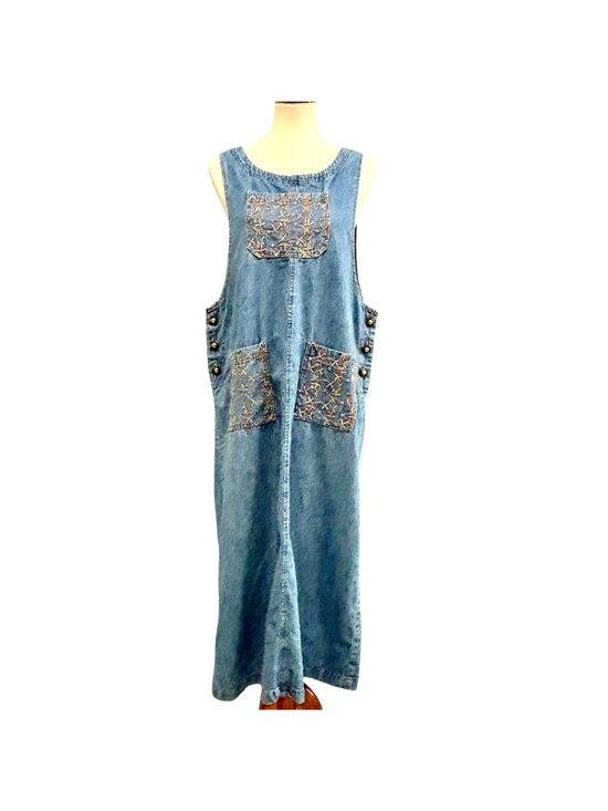 Alexandra Lee Dresses & Skirts - VTG 90s Denim Prairie Dress Trad Wife Alexandra Lee Embroidered Cottagecore Farm